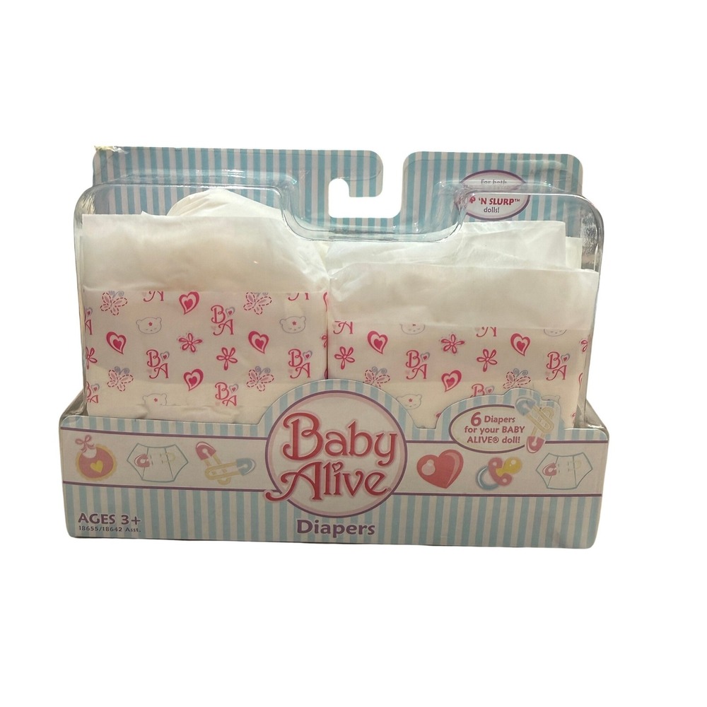 Baby Alive Doll Diapers 6 Pack Hearts Flowers 2006 Hasbro Refill Pack